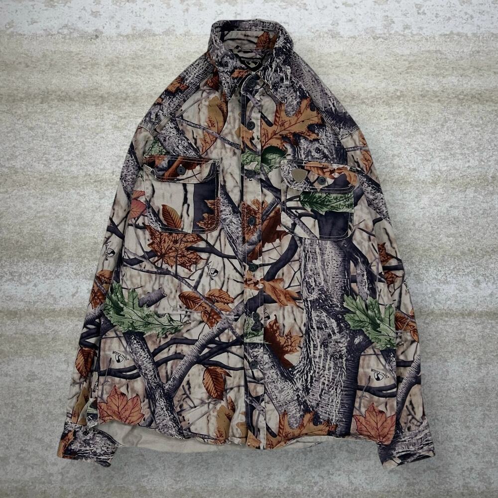 Vintage 90s Woodn Trail Button Up Shirt Mens M Hunting Camo Long Sleeve Woodland